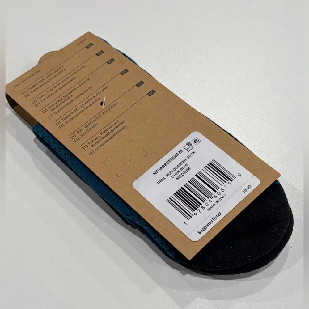 The North Face Adult Men's Medium Trail Run Quarter Socks Dusk Blue NWT Cushion